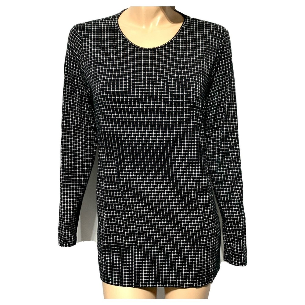 J. Jill Wearever Collection Top Black & White Printed Checked Squares Size L